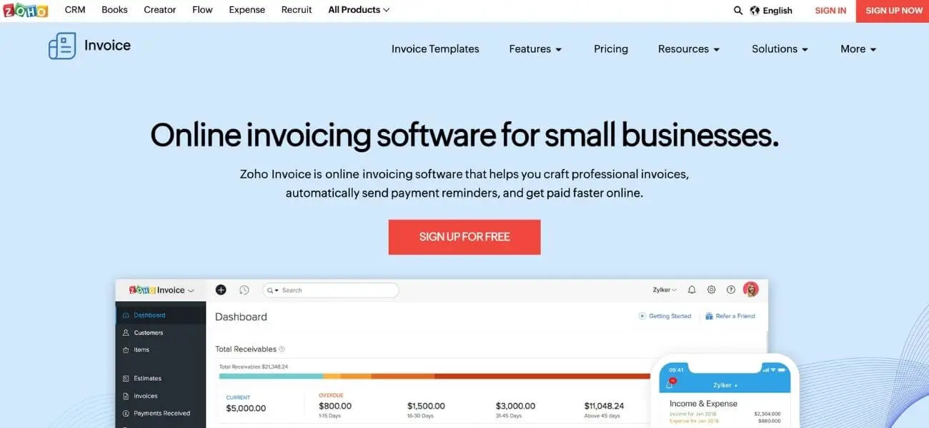 Zoho invoice software